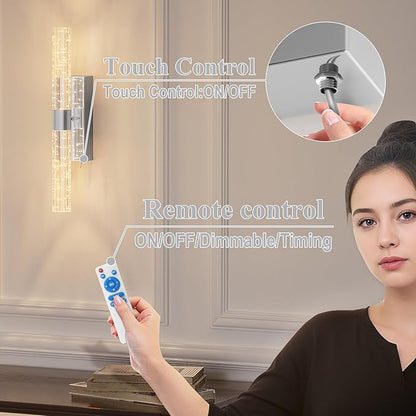 camuucci Battery Operated Sliver Wall Sconces Set of 2 Rechargeable Battery Powered Wall Light with 18000mAh Indoor Not Hardwired Dimmable Wall Lamp Fixtures for Bedroom Living Room 15.3 Inches