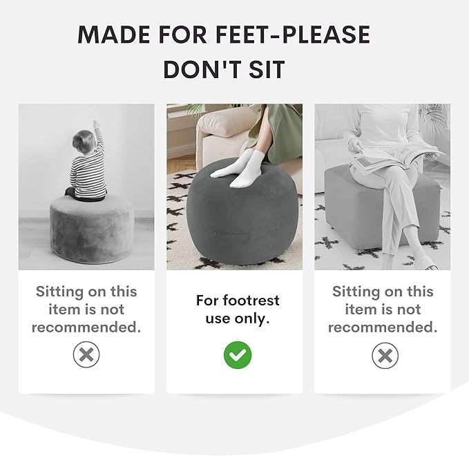 MeMoreCool Stuffed Round Pouf Ottoman Foot Rest, Soft Plush Floor Pouf Foot Stool, Corduray Footstool Footrest, Small Round Ottoman for Living Room Couch Sofa Chair, 20x15 Inch Black
