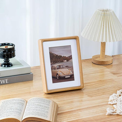TEYCLZORE 5x7 Natural Wood Picture Frame, Handmade Beech Wood Photo Frame, Display 3.5x5 Picture with Mat or 5x7 Without Mat, Tabletop Display and Wall Hanging