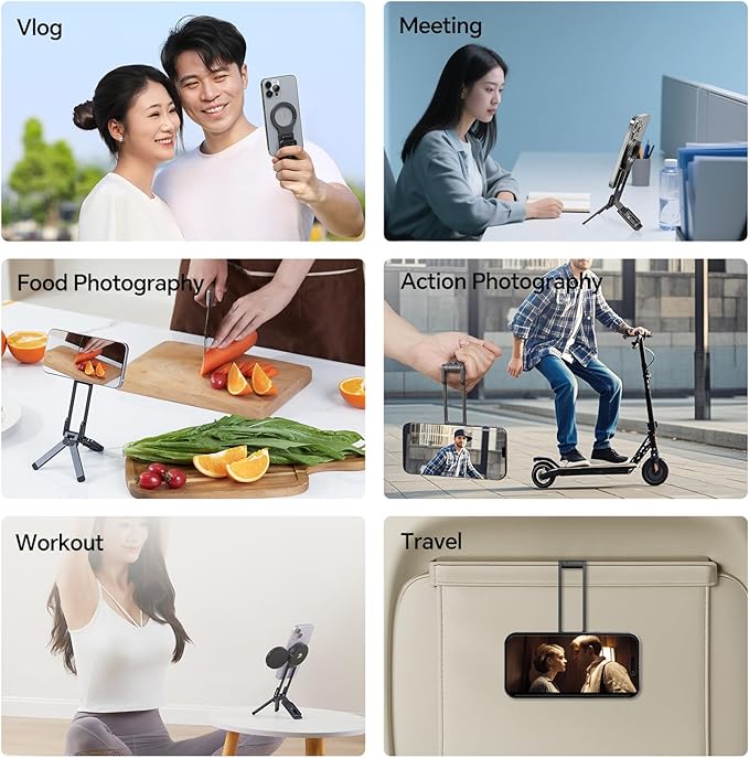 ULANZI Magnetic Phone Tripod for iPhone, MA38 Portable Phone Holder Mini Tripod for Magsafe with Double-Sided 1/4'' Screw Arca Uka Port Foldable Hook for iPhone 17/16/15/14/13/12, Travel Vlog Black