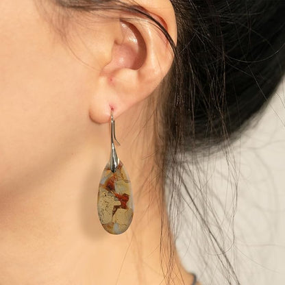 Natural Healing Stone Fishhoop Dangle Drop Earrings Statement Gold silver earrings