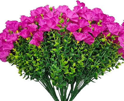 Artificial Silk Flowers for Outdoor Decoration,12 Bundles Faux Flowers Colorful Morning Glory with Eucalyptus Fake Plants Greenery UV Resistant for Outside Front Door Planter Porch Patio Yard