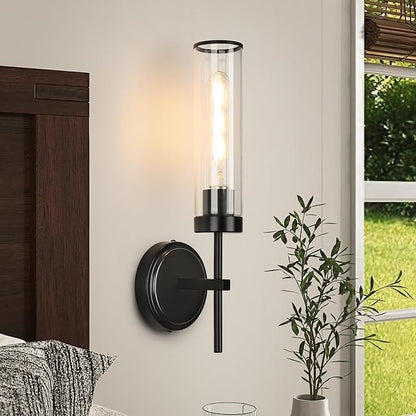 Wall Sconces Set of Two,Black Modern Wall Lighting 16" Bathroom Sconces Wall Lighting 60W with Clear Glass Shade for Living Room Corridor Mirror Bedroom Stairs