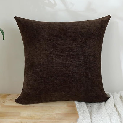Jeneoo Coffee Brown Decorative Throw Pillow Covers Soft Chenille Comfy Square Couch Cushion Cases for Living Room Sofa Decor (Set of 2, 14 x 14 Inches)