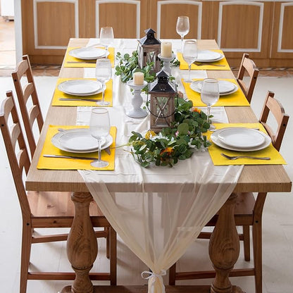 Cloth Yellow Placemats Set of 8, Linen Type Fabric Placemats Machine Washable Heat Resistant Placemats Polyester Place Mats for Halloween, Thanksgiving and Christmas Dining Table (Yellow)