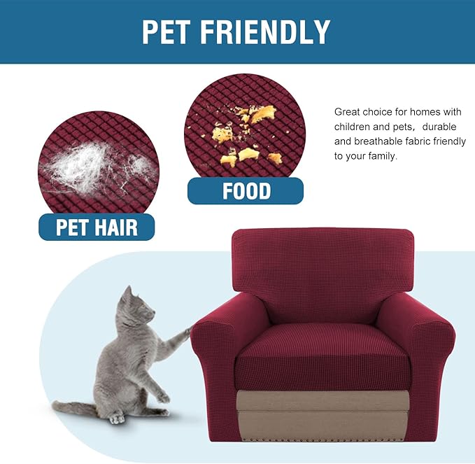 H.VERSAILTEX Multi-Pieces Chair Covers Stretch Couch Covers Form Fitted Seat and Back Cushions Covers (1 Seat Cover Plus 1 Back Cusion Cover, Bonus 2 Armrest Covers), Burgundy
