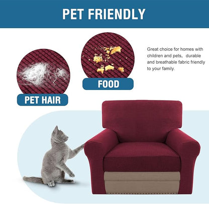 H.VERSAILTEX Multi-Pieces Chair Covers Stretch Couch Covers Form Fitted Seat and Back Cushions Covers (1 Seat Cover Plus 1 Back Cusion Cover, Bonus 2 Armrest Covers), Burgundy