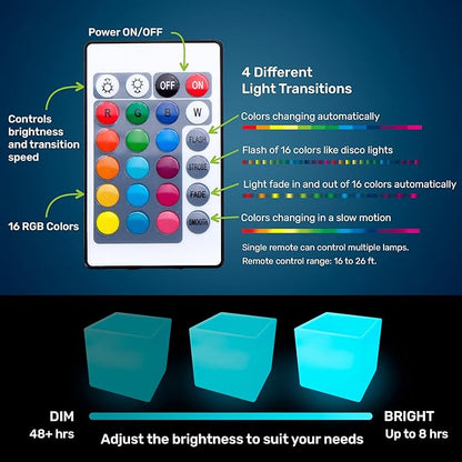 16-Inch LED Storage Cube Decorative Glow Furniture Waterproof Rechargeable RGB Color Changing Ice Bucket Flower Pot Planter w/Remote Party Night Romantic Indoor Outdoor Lighting