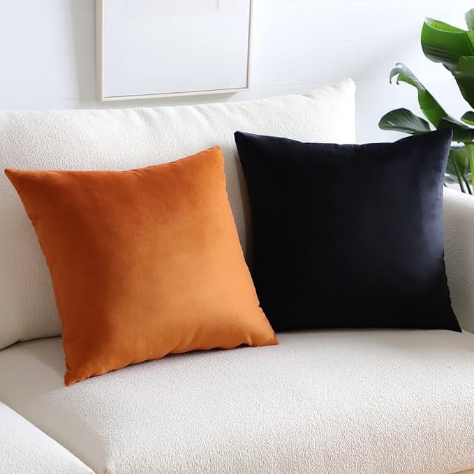 Artscope Luxury Velvet Pillow Covers Super Soft Decorative Square Throw Pillow Covers Case Cushion Covers for Sofa Couch Bedroom Car Decor 20x20 Inch Orange
