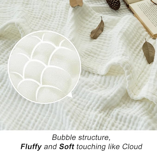 EMME Cotton Blanket King Size for Bed Soft Muslin Blankets 108"x90" Lightweight Breathable Layering Blanket Bedspread Coverlet All Season Gauze, White