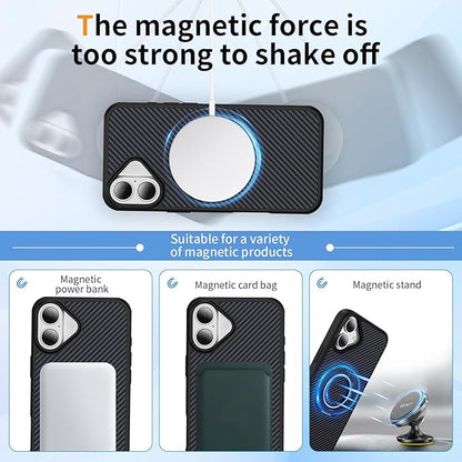 Mag-Stand Carbon Fiber Case for iPhone 17, 360° Rotate Magnetic Stand, Compatible with MagSafe, 15FT Military Protection, Slim Shockproof Magnetic Kickstand Mag Phone Case for Men Women Black
