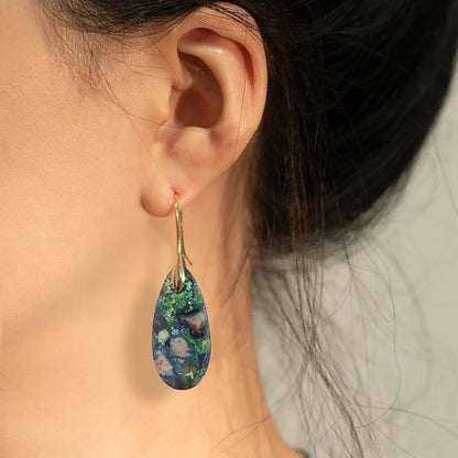 Natural Healing Stone Fishhoop Dangle Drop Earrings Statement Gold silver earrings