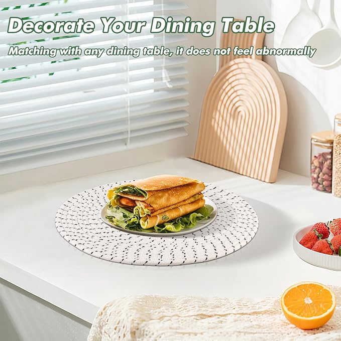 Round Woven Placemats Set of 8 Heat Resistant Placemats 13.5 Inches Farmhouse Cotton Rope Place Mats for Dining Tables Trivets for Hot Dishes, Grey Set