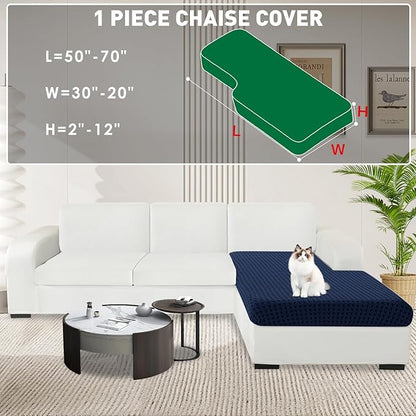 MAXIJIN Couch Cushion Covers for Sectional Sofa, Stretch Sofa Cushion Cover Washable Furniture Protector with Elastic Bottom & Non-Slip Strap for Pets Kids (1PC Chaise Cover, Navy Blue)