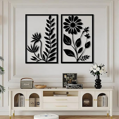 Hotuijxca Black Abstract Flower Metal Wall Art, Metal Floral Minimalist Line Art, Flowers Line Wall Art for Livingroom, Bedroom (Black, 19"x26"/47x62cm, metal wall art)