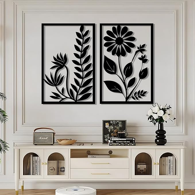 Hotuijxca Black Abstract Flower Metal Wall Art, Metal Floral Minimalist Line Art, Flowers Line Wall Art for Livingroom, Bedroom (Gold, 30"x42"/76x102cm, metal wall art)