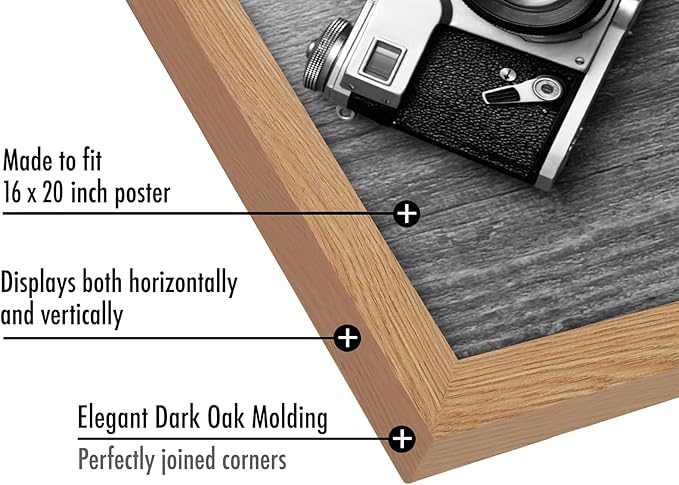 Americanflat 16x20 Picture Frame with Polished Plexiglass - Wide Picture Frames Made of Engineered Wood for Vertical or Horizontal Wall Display - Epic Collection - Dark Oak