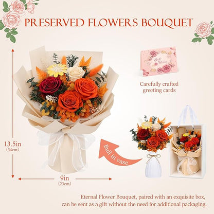 Flowers for Delivery Prime Real Preserved Flowers Bouquet That Last 3-5 Years Forever Roses Flowers Bouquets Gifts for Mom Anniversary Thanksgiving Birthday Women Grandma Wife Friends Gift (Orange)