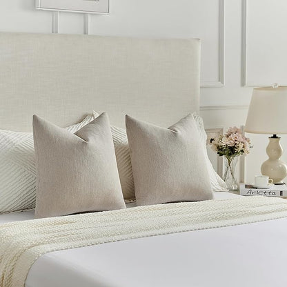 FUTEI Oatmeal Chenille Decorative Throw Pillow Covers 16x16 Inch Set of 2,Soft Cozy Faux Linen Textured Cushion Case,Farmhouse Home Decor for Couch Living Room