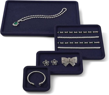Premium Microfiber Jewelry Display Tray - Small Blue Velvet Organizer for Rings, Earrings, Necklace, Bracelet - Photograph, Trade Show, Dresser Storage (10x10cm, XS)