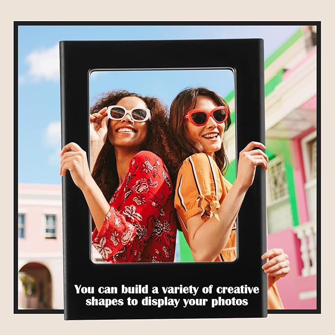 Epakh 20 Packs Magnetic Photo Picture Frame Cute Mini Table Photo Frame Holder 3 Inches Plastic Colorful Picture Display for Fridge Office (Black)