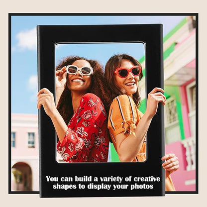 Epakh 20 Packs Magnetic Photo Picture Frame Cute Mini Table Photo Frame Holder 3 Inches Plastic Colorful Picture Display for Fridge Office (Black)