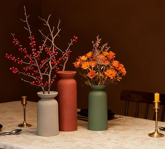 Modern Ceramic Vase Set of 3 Small Flower Vases Boho Farmhouse Style Decorative Vases for Pampas Grass & Dried Flowers Colorful