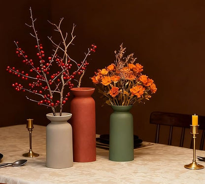 Modern Ceramic Vase Set of 3 Small Flower Vases Boho Farmhouse Style Decorative Vases for Pampas Grass & Dried Flowers Colorful
