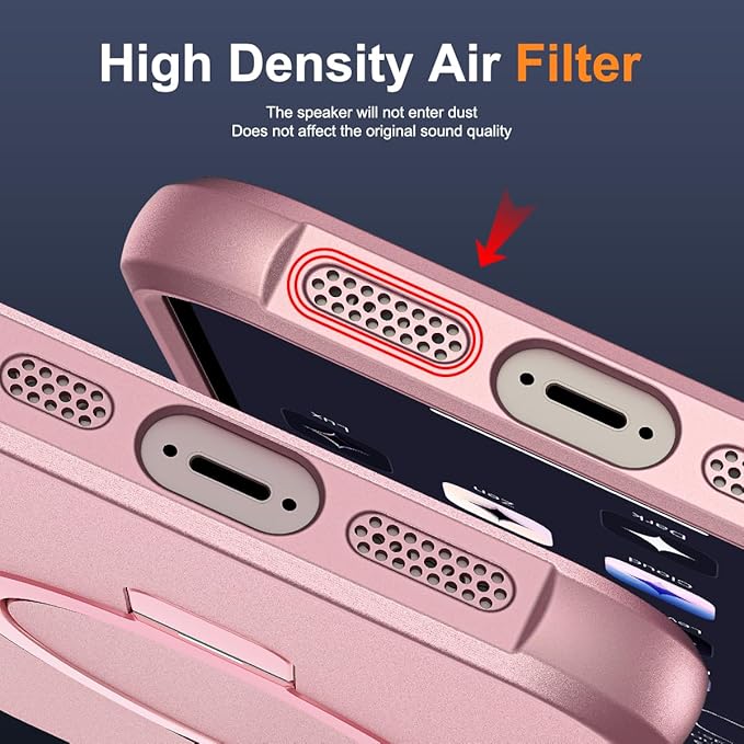 Compatible with iPhone 16E Case with Invisible Magnetic O-Ring Stand Military-Grade Case for iPhone 16E 6.1" 2025 [Compatible with Mag-Safe][Great Grip Feeling], Rose Gold