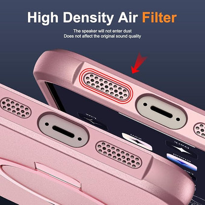 Compatible with iPhone 16E Case with Invisible Magnetic O-Ring Stand Military-Grade Case for iPhone 16E 6.1" 2025 [Compatible with Mag-Safe][Great Grip Feeling], Rose Gold