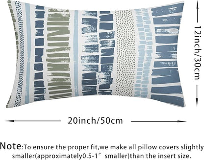 Blue Green Lumbar Pillow Covers 12x20 Set of 2 Boho Striped Dots Print Pattern Decorative Outdoor Zipper Pillowcases Rustic Decoration Farmhouse Linen Throw Cushion Cover Decor for Home Couch Sofa Bed