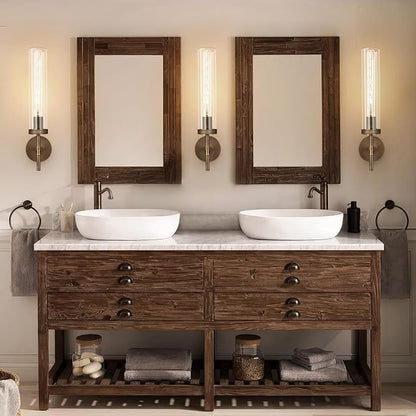 Bronze Wall Sconces, 19.48'' Brushed Brass Knurled Bathroom Sconces Wall Lighting Vanity Light with Clear Glass, Indoor Wall Mount Light for Living Room Mirror Bedroom Stairs