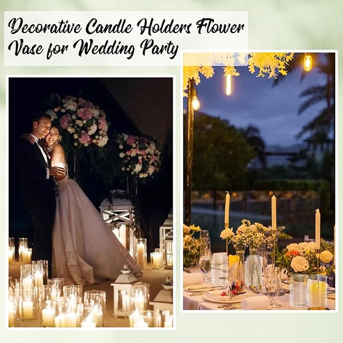 12pcs Glass Cylinder Vases for Centerpieces, Floating Glass Candle Holder for Dinner Table 6 Inch Tall Clear Flower Vases for Wedding Decoration, Birthday Party, Home, Holiday