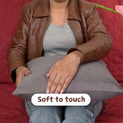 Genuine Suede Leather Pillow Cover, 18x18 Inch Case for Lumbar Throw Couch Pillows, Thick & Soft Cushion Covers for Sofa Bed Home Decor (Suede Grey Plain Pack of 2)
