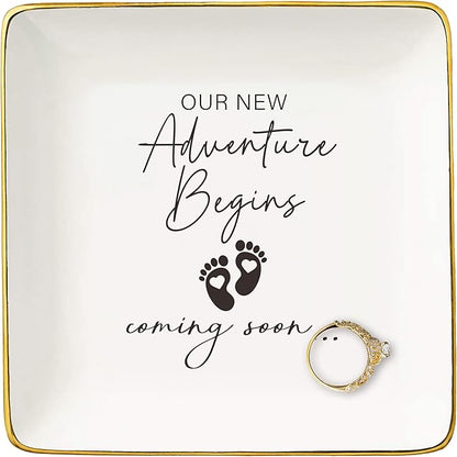 NZY Baby Pregnancy Announcement Gifts-Promoted to Grandma,Aunt,Godmother-Baby Coming Soon-New Baby Reveal Gifts for Mom Sister Friends-Mothers Day Christmas Gift-Jewelry Tray Trinket Holder Ring Dish