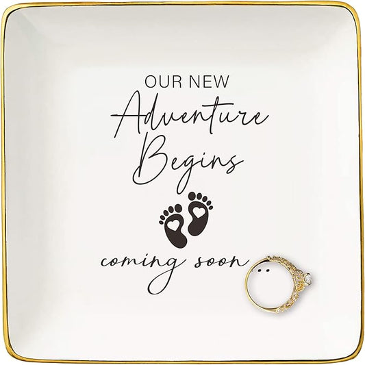 NZY Baby Pregnancy Announcement Gifts-Promoted to Grandma,Aunt,Godmother-Baby Coming Soon-New Baby Reveal Gifts for Mom Sister Friends-Mothers Day Christmas Gift-Jewelry Tray Trinket Holder Ring Dish