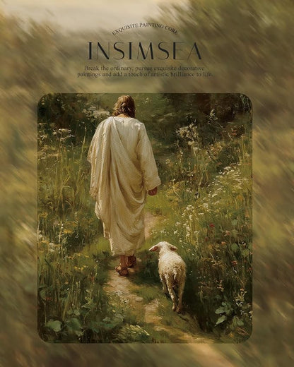 InSimSea Gold Framed Canvas Wall Art Room Decor Christian Jesus Wall Decor for Prayer Room Jesus and Lamb Oil Printing Artwork for Living Room Bedroom Church Home Office 16×13in
