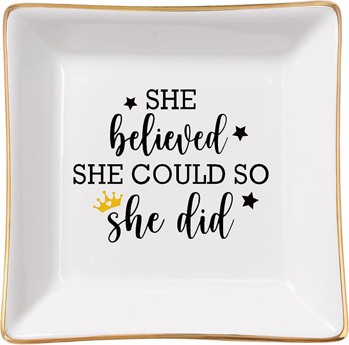 Congratulations Gifts for Women - She Believed She Could So She Did Trinket Jewelry Dish, High School College Graduation Gifts for Her New Job Gifts Inspirational Spiritual Motivational Gift