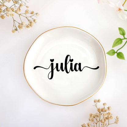 JoycuFF Julia Personalized Name Ceramic Jewelry Tray, Mothers Day Christmas Anniversary Engagement Birthday Gifts for Women Couples, Trinket Dish for Rings Earrings Necklaces Bracelets Keys