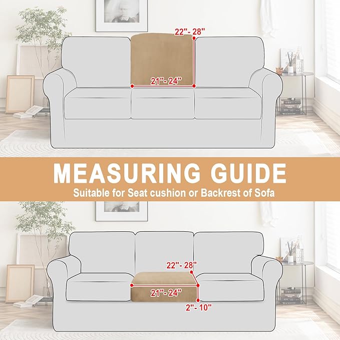 Couch Cushion Cover Velvet 1 Piece Seat Cushion Cover Stretch Armchair Cover Separate Sectional Sofa Slipcovers Furniture Protector (1-Seater or Sofa Backrest, Camel)