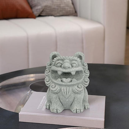 Cute Pen Holder for Deask, Lion Stone Pen Stand, Chinese Feng Shui Desk Organizer, Animal Figure for Office/Study Display Decoration