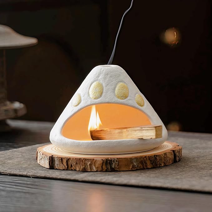 Handmade Ceramic Palo Santo Holder Burner & Sage Holder - Mini Tabletop Chiminea Burner Tray with Ash Catcher, Decorative Incense Holder for Spiritual Meditation & Yoga