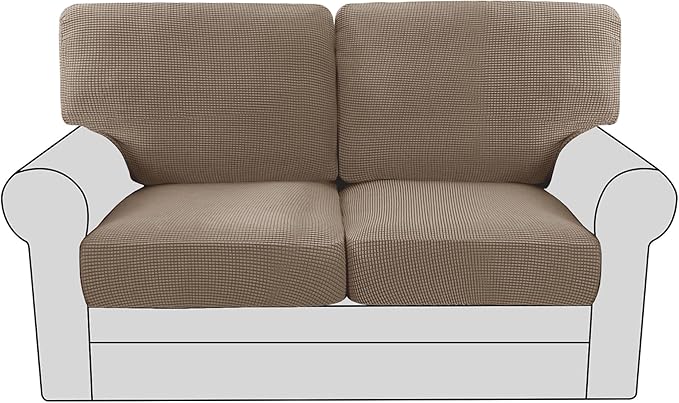 H.VERSAILTEX Multi-Pieces Loveseat Covers for 2 Cushion Couch High Stretch Couch Cushion Covers Jacquard Textured Twill Fabric(2 Seat Covers Plus 2 Back Cushion Covers, Macchiato)