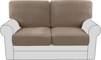 H.VERSAILTEX Multi-Pieces Loveseat Covers for 2 Cushion Couch High Stretch Couch Cushion Covers Jacquard Textured Twill Fabric(2 Seat Covers Plus 2 Back Cushion Covers, Macchiato)