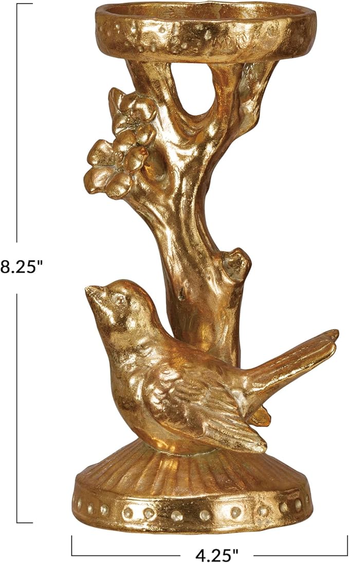 Creative Co-Op Resin Candleholder with Bird and Branch Design, Gold Finish