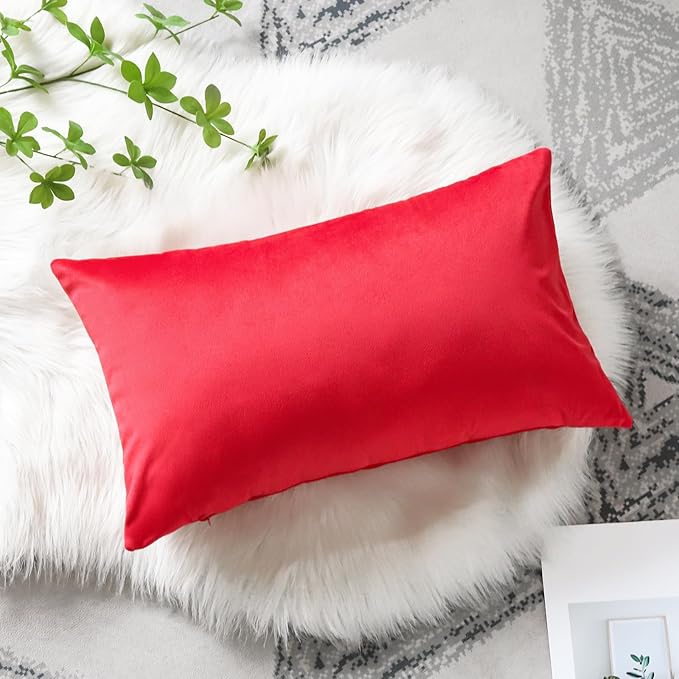 Artscope Luxury Velvet Pillow Covers Decorative Rectangle Pillowcases Soft Solid Cushion Cases for Couch Sofa Bedroom Car Decor 16x24 Inch Red