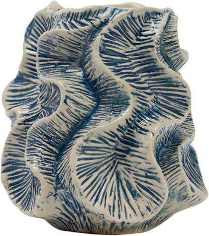 Bloomingville Textured Stoneware Organic Shaped Vase with Reactive Glaze, Blue