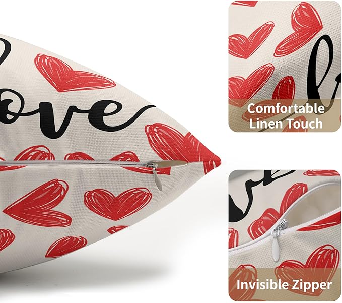 Valentines Day Pillow Covers 12x20 Set of 2 Red Heart Throw Pillow Covers Love Pillowcase Linen Decoration Farmhouse Holiday Cozy Soft Cushion Case Couch for Indoor Outdoor Home Decor
