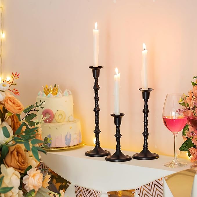 Black Taper Candle Holders: Tall Candlestick Holders Decorative Candle Stick Holder for Halloween Christmas Thanksgiving Kwanzaa Shabbat Table Living Room Mantle Decor Set of 6