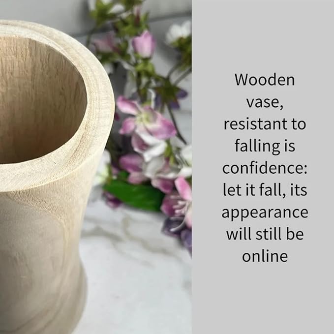 Handmade Eco-Friendly Wooden Vase Set - Natural Solid Paulownia Wood Vases for Home Decor, DIY Hand-Painted Design, Unbreakable Decorative Gift Set (7”, 10”, 12”) (Hourglass Brown Vase 5×11.6in)